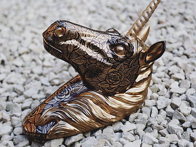 Shiny chrome cute diy drawing floral gold illustration pattern rose sharpie shiny unicorn