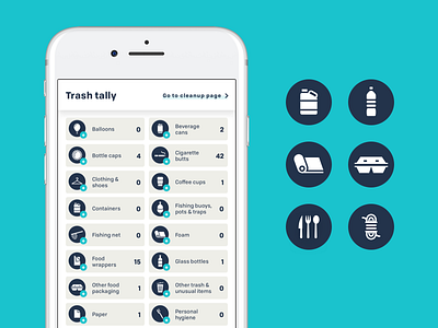 Shoreline Cleanup - Trash Tally Icons counter digital garbage icon mobile rubbish tally trash ui web