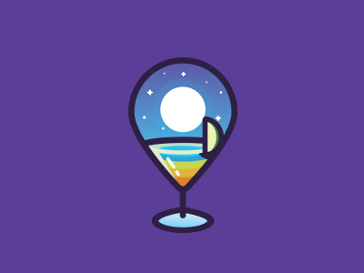 Map Marker + Drink + Beach cocktail drink icon identity illustration logo map marker moon night stars symbol