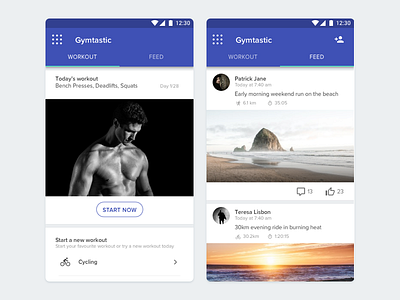 Social workout tracker app android design fitness gym material ux visualdesign workout