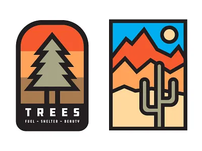 Thick Lines badge cactus colour desert mountains retro simple sky sun thicklines tree vintage