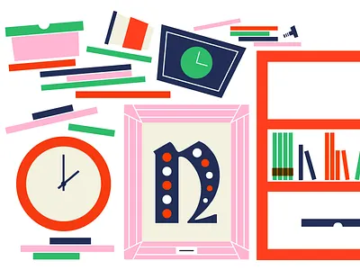 Clutter WIP artwork clock coffee color colour illustration print