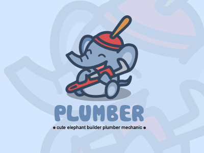 Friendly Plumber Logo elephant fun funny logo mascot plumber