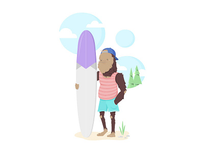 Surfing Sasquatch illustration pnw