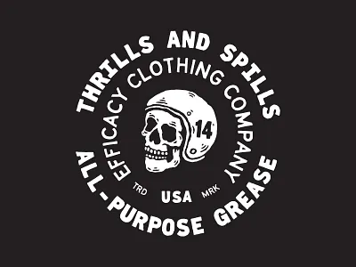 Thrills And Spills badge illustration lettering skull type