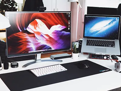 My new workspace design desk macbook monitor office setup uix ux workspace