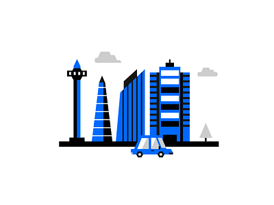 City / Tech House blue car city design digital illustration