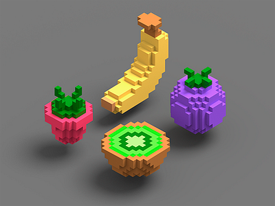 Isometric voxel fruits 3d bank catroon fruit hipster iso isometric magic voxel rocket vegan vegetables voxel