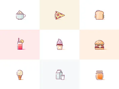Yummies burger donut food icons illustration illustrations illustrator pizza sketch yummy