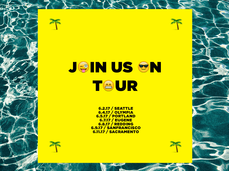BMK Tour blue emoji faces gif neon palm trees pool tour type yellow