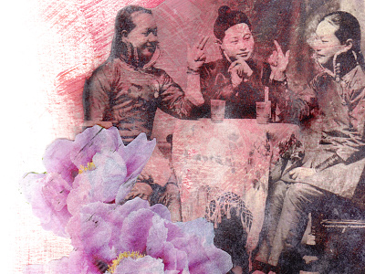 "Chinese Girls Play Sap Ma" collage design