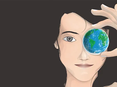 Beautiful Universe earth galaxy girl space tiny universe vector illustration. worlds