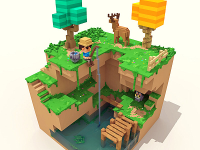 Fishing Day 3d 8bits gameart gamedesign magicavoxel pixel voxel voxelart