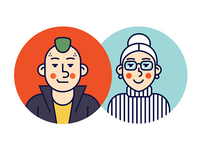 Punk and his granny character granny illustration line punk vector