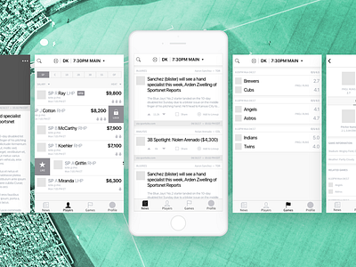 Daily Fantasy Sports Lineup Optimization app mobile product design sports ui ux wireframes