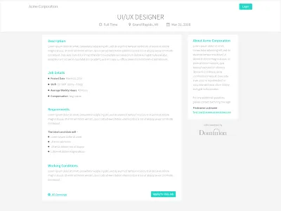 Job Posting clean dominion job modern posting responsive teal ui ux web