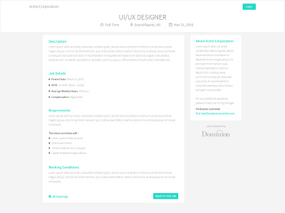 Job Posting clean dominion job modern posting responsive teal ui ux web