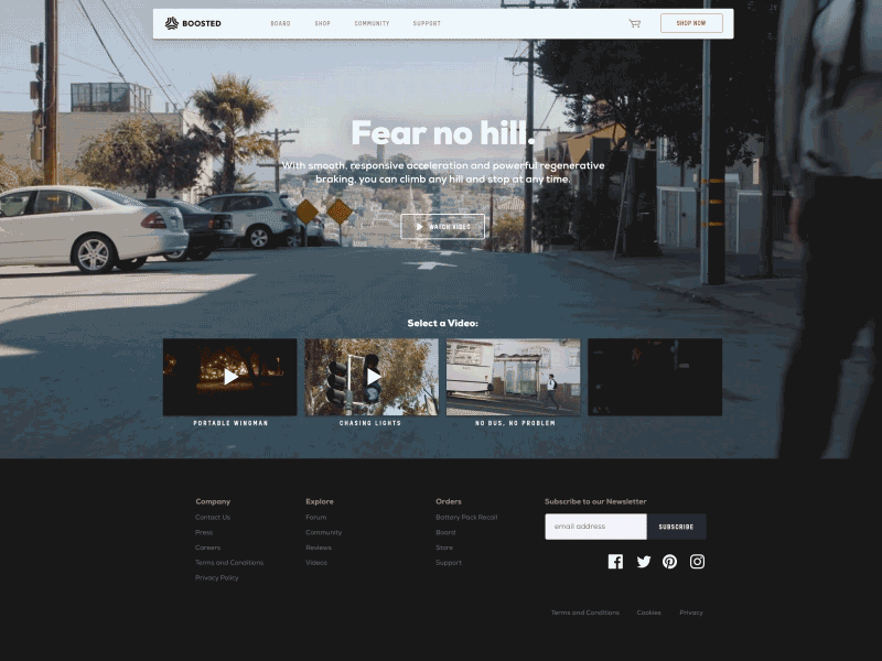 Boosted Boards Video Landing Page background video boosted campaign homepage landing page longboard play skate skateboard video youtube