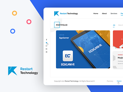 Portfolio page restart-tehcnology hosting landing restart site ui ux web