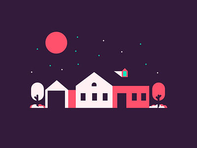 Late Night garage graphic design house illustration late moon night stars trees villa