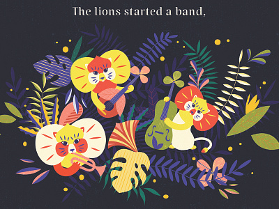 The Painted Forest, Illustration Detail animals book childrens book flowers illustration instruments lions plants