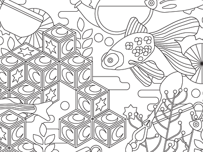 Coloring Book Preview black and white coloring book dreams fish spoons tea