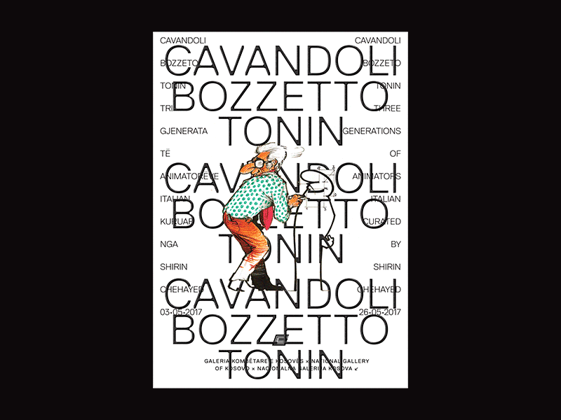 3 GENERATIONS OF ITALIAN ANIMATIONS animator berin berinhasi bozzetto cavandoli exhibition italian kosovo poster prishtina tonin