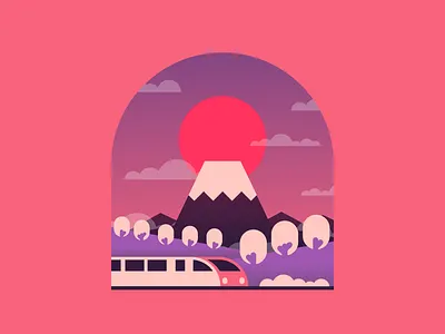 Japan bullettrain fuji graphic design illustration japan minimal speedtrain train trees
