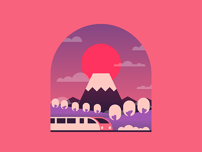 Japan bullettrain fuji graphic design illustration japan minimal speedtrain train trees