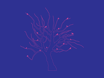 Dead tree & birds birds blue dead tree late night illustration pink