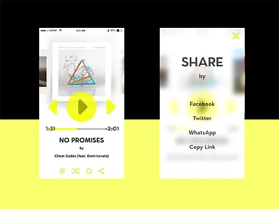 DailyUI #009#010 Music Player and Social Share artwork black button daily minimal music player share social typography ui yellow