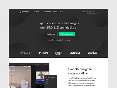 Avocode Home Page avocode black brand code green homepage landing page rebrand redesign white