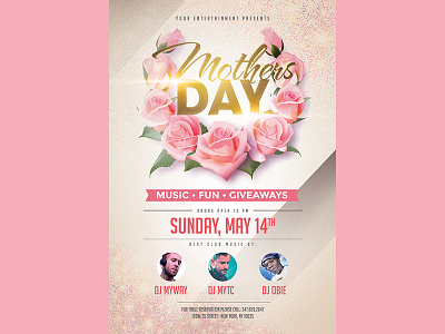 Mothers Day Flyer day fun invitation mother pink postcard rose typography