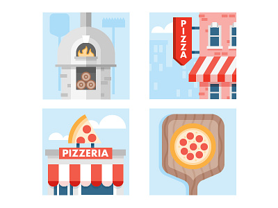 Pizza Time building city icon illustration oven pizza sign