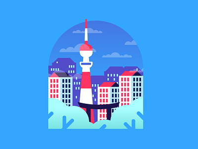 Tokyo Tower buildings gate graphic design illustration japan skyline tokyo tower tree