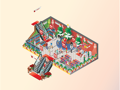 Factory Outlet - Christmas Sale apparel big sale christmas department store discount factory outlet illustration isometric santa clause vector art