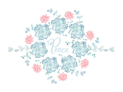Peace peace succulent wedding watercolor
