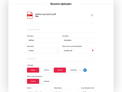 Resume Uploader app clean document experience design fields flat form ui upload ux web design white