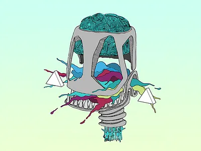 Skull brain calavera color gradient isometric paint skull