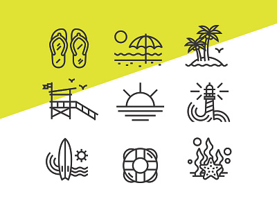 Beach Vibes beach icon icon set illustration lighthouse line work ocean palm tree stroke summer sun surf