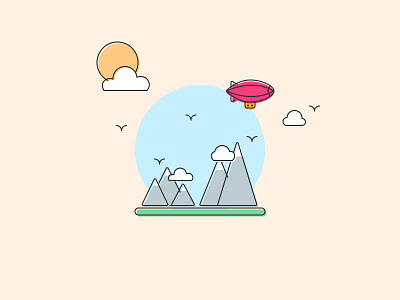 Magic Blimp Ride birds blimp illustration may mountains summer sunny