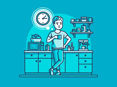 Break Time character color illustration kitchen line office