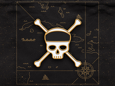 Of the Caribbean badge design enamel illustration map pin pirate pirates skull sticker