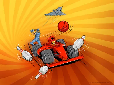 Games art bowling cricket f1car games illustration