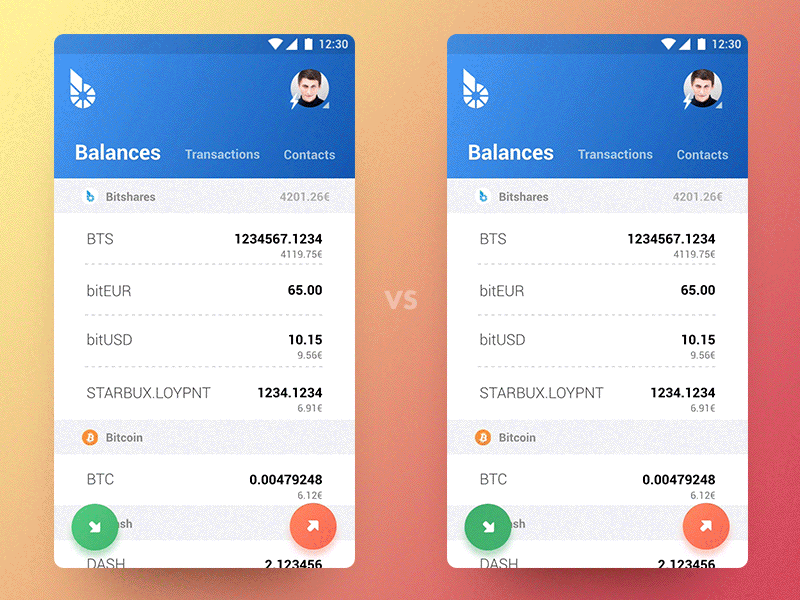 BitShares Munich. Carbon. Comparing interaction patterns android app cryptocurrency finance floating button material mobile principle qr code testing ui ux