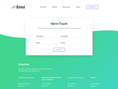 Emsi Contact Page contact contact form forms gradient green spline web website form