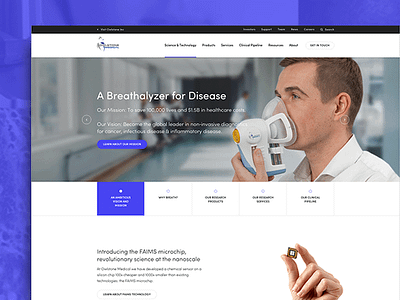 Web Design: Owlstone Medical blue disease health healthcare lifescience medical medicine oncology pharmaceutical science ui ux