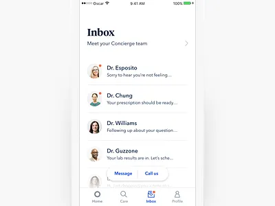 Inbox chat health inbox medical message mobile navigation ui ux