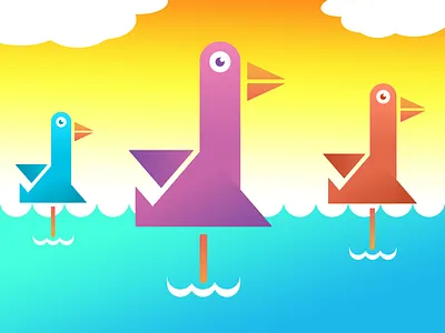 Geometric Birds aviary birds clouds flight geometric ocean summer sunny water water birds waves