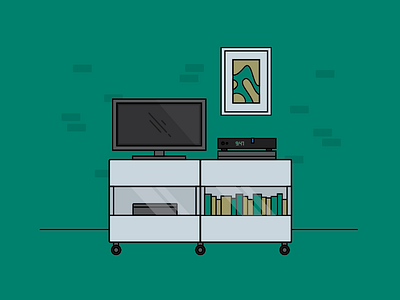 Line Art Exercise #3 - Entertainment Center art books brick gold green illustration line art minimal monitor simple tv vector